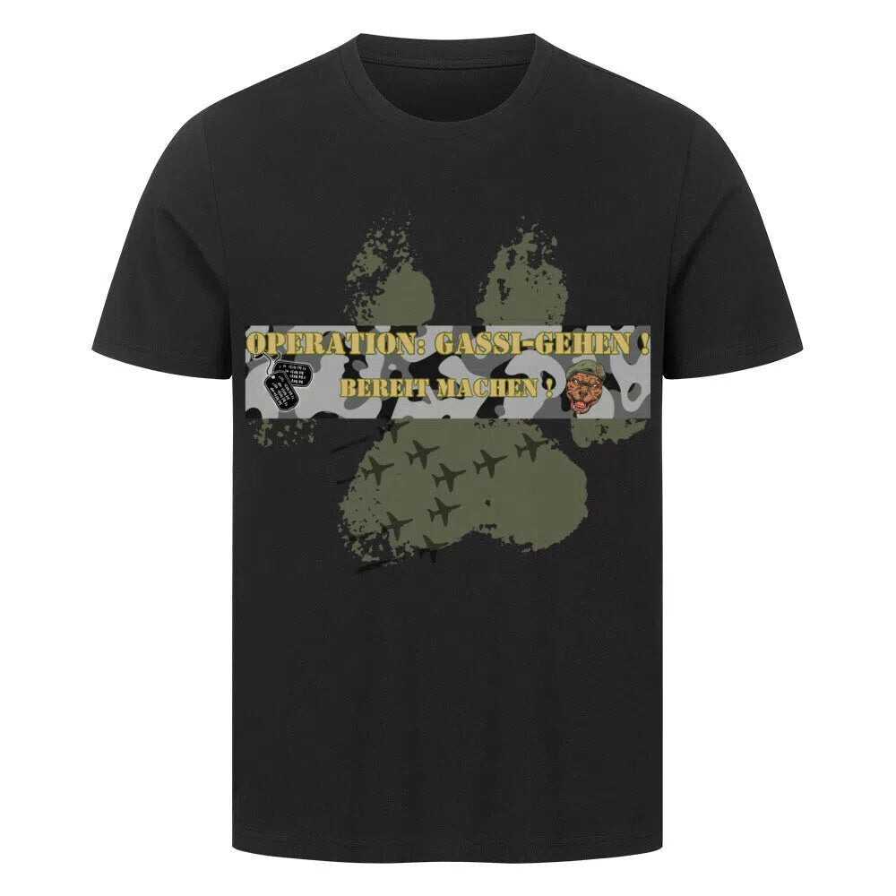 “Operation: Gassi-Gehen – Bereitmachen!”🪖🐕 - T-Shirt im einzigartigen Crazy-Printz Design | Perfekt für Alltag & Style