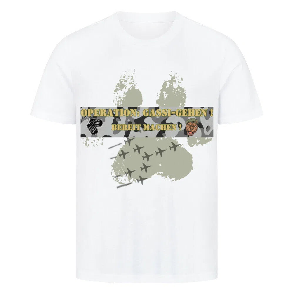 “Operation: Gassi-Gehen – Bereitmachen!”🪖🐕 - T-Shirt im einzigartigen Crazy-Printz Design | Perfekt für Alltag & Style