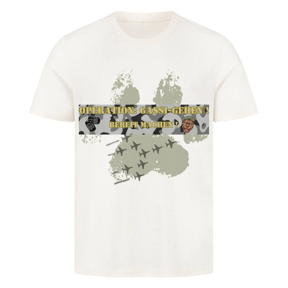 “Operation: Gassi-Gehen – Bereitmachen!”🪖🐕 - T-Shirt im einzigartigen Crazy-Printz Design | Perfekt für Alltag & Style
